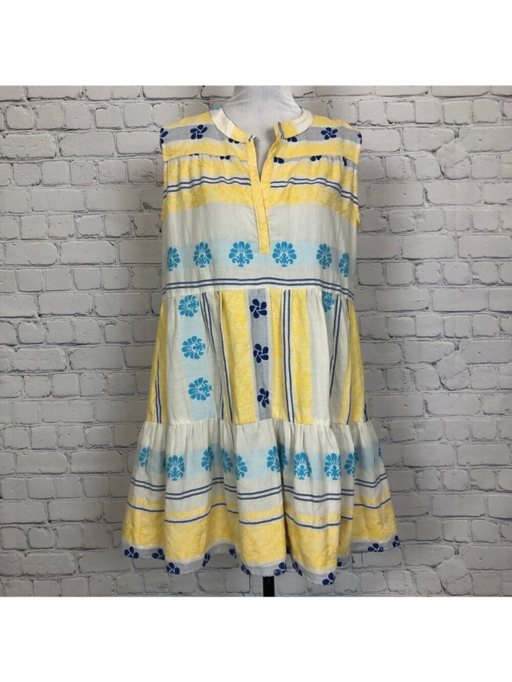 Kasia Milos Mini Dress Size M Yellow Blue Stripe